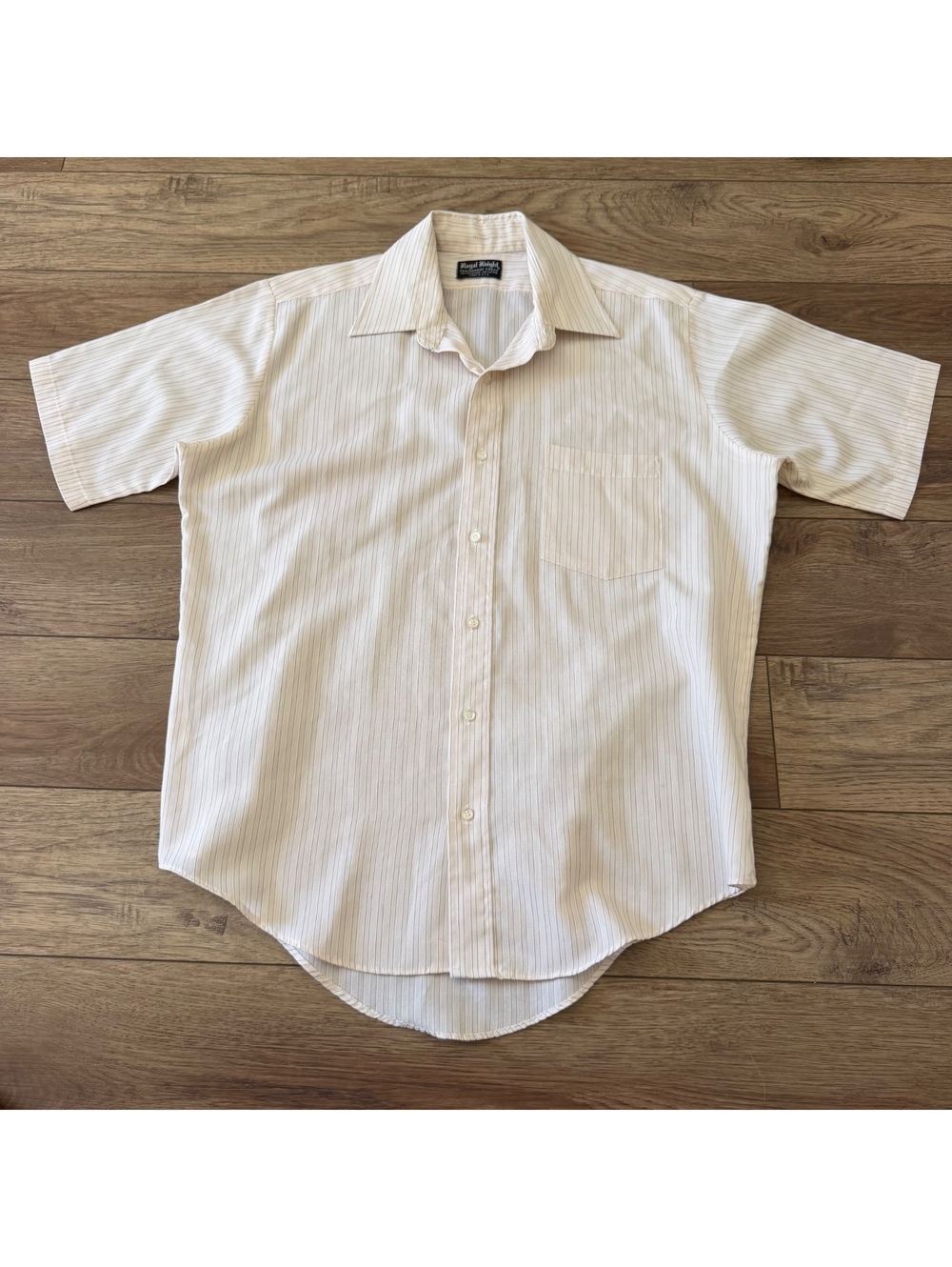 Vtg Royal Knight Striped Button Up Shirt Men 16 Short Sleeve